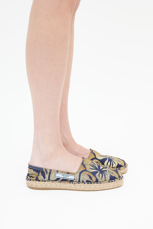 Prada Navy 
Gold Brocade Espadrille