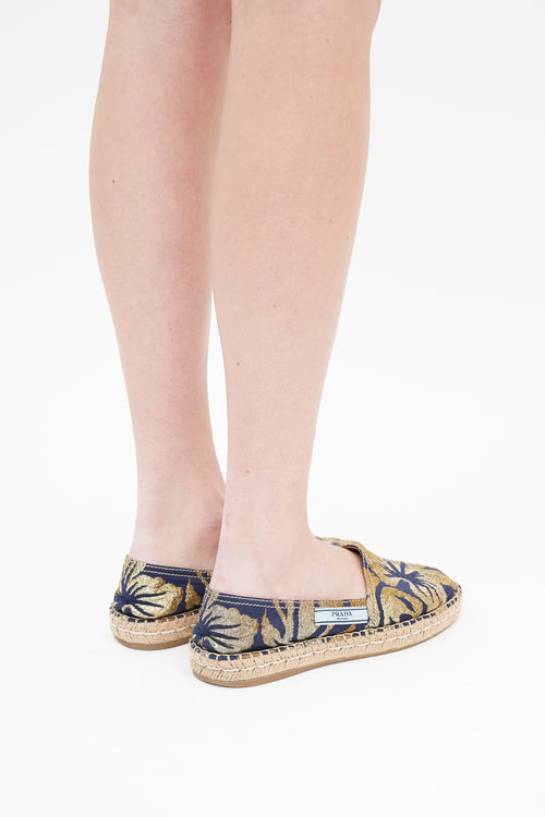 Prada Navy 
Gold Brocade Espadrille