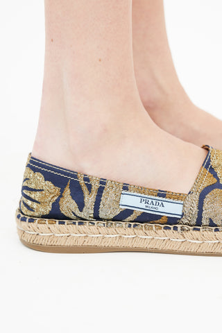 Prada Navy 
Gold Brocade Espadrille