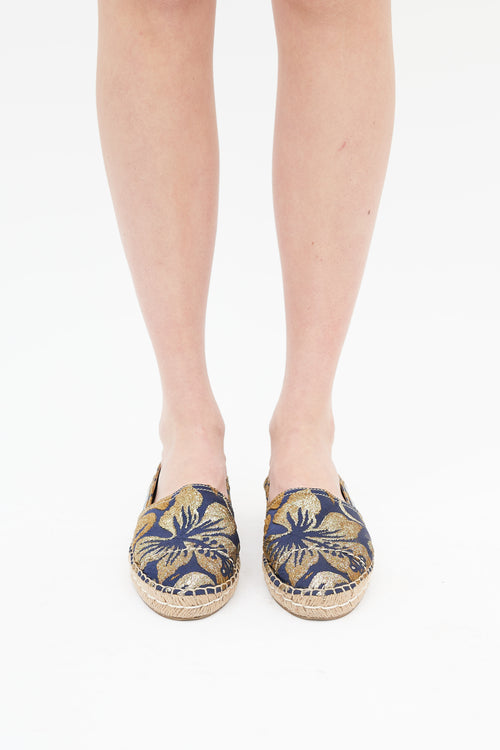 Prada Navy 
Gold Brocade Espadrille