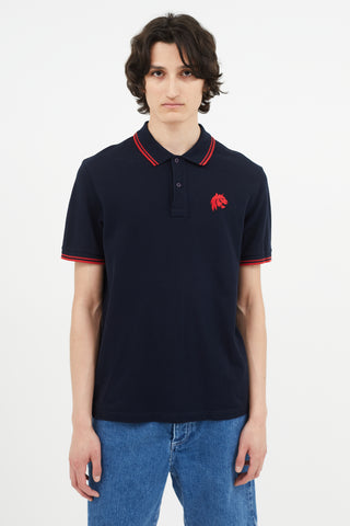 Prada Navy 
Red Emrboidered Polo