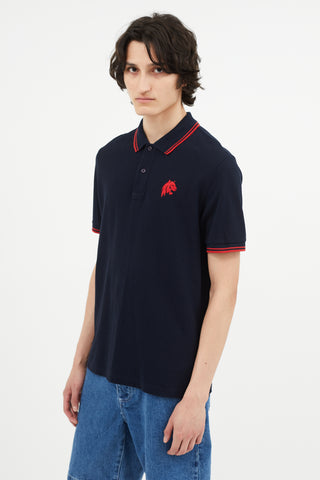 Prada Navy 
Red Emrboidered Polo