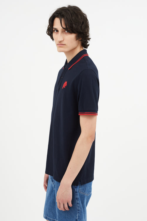 Prada Navy 
Red Emrboidered Polo