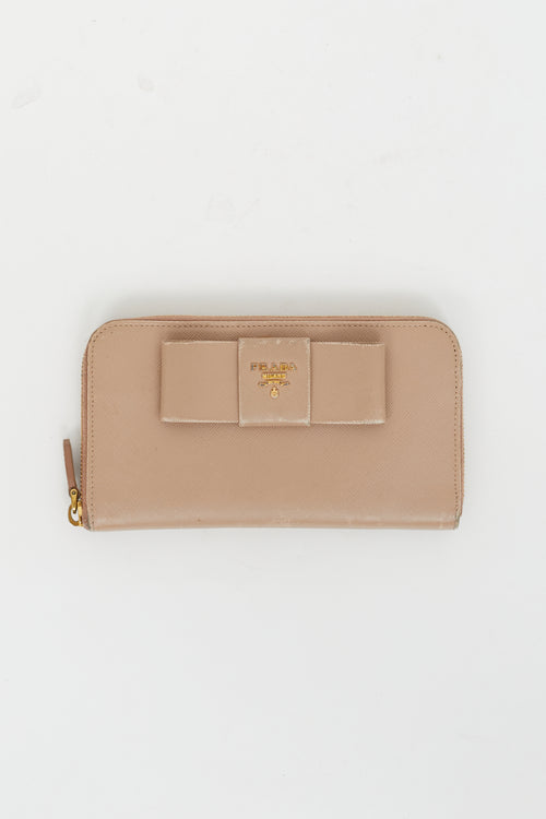 Prada Pink Blush Saffiano Leather Bow Long Wallet