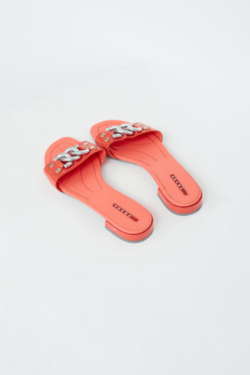 Prada Pink Patent Chain Strap Slide