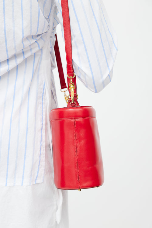 Prada Red Leather Bucket Shoulder Bag