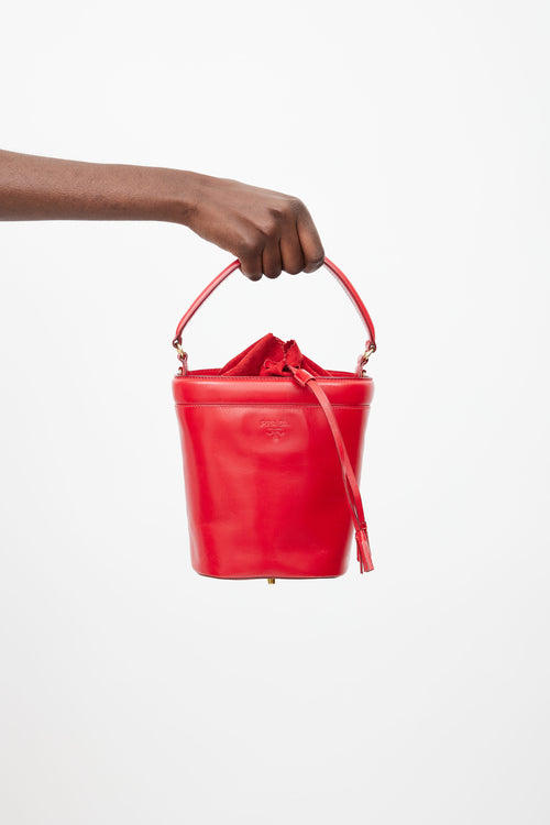 Prada Red Leather Bucket Shoulder Bag