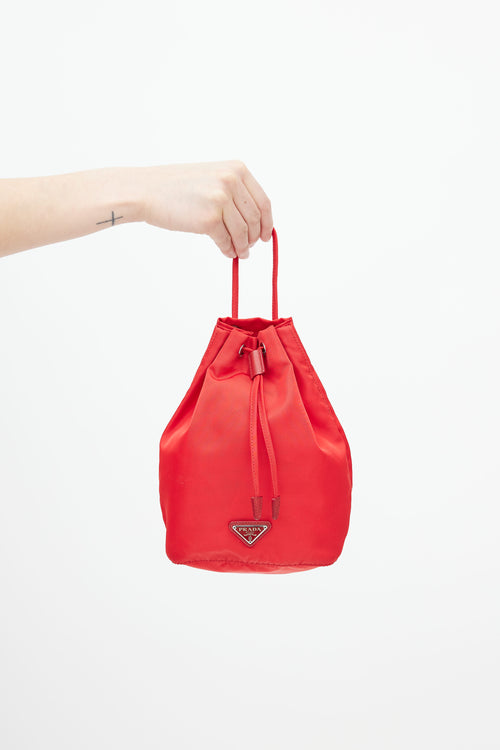 Prada Red Tessuto Nylon Drawstring Pouch