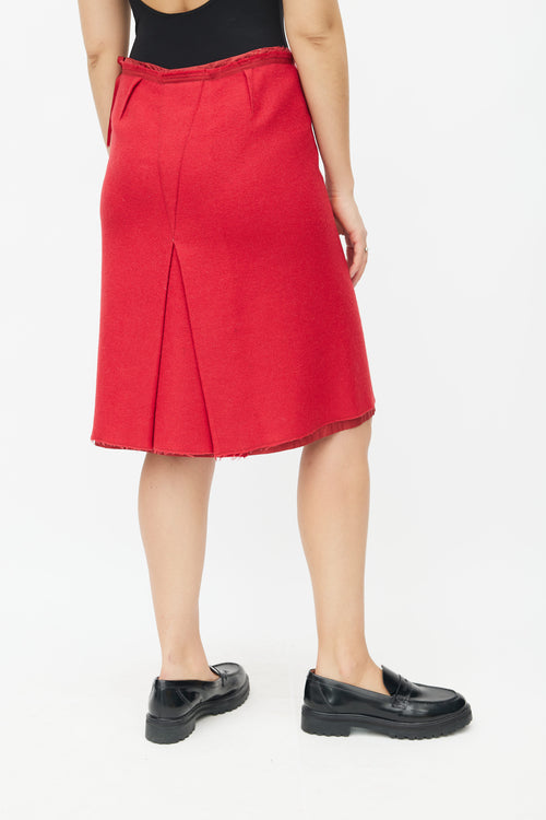 Prada Red Wool A-Line Midi Skirt