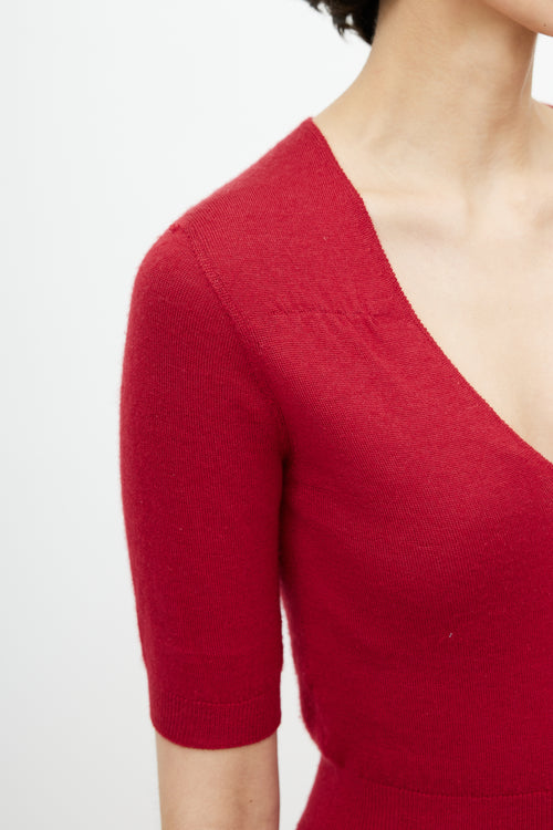 Prada Red Cashmere V-Neck Sweater