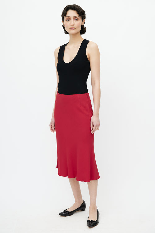 Prada Red Crepe Slip Skirt