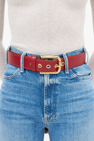 Prada Red Leather 
Gold Buckle Belt