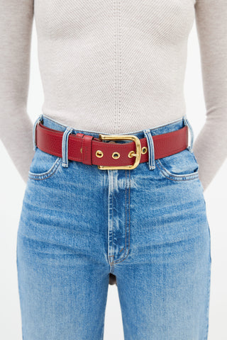 Prada Red Leather 
Gold Buckle Belt