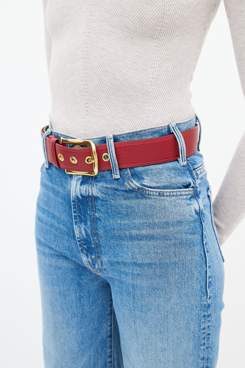 Prada Red Leather 
Gold Buckle Belt