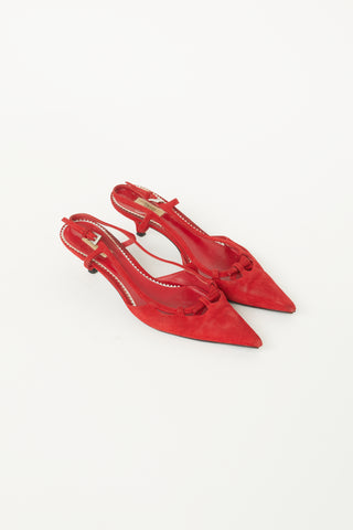 Prada Red Suede Slingback Low Heel