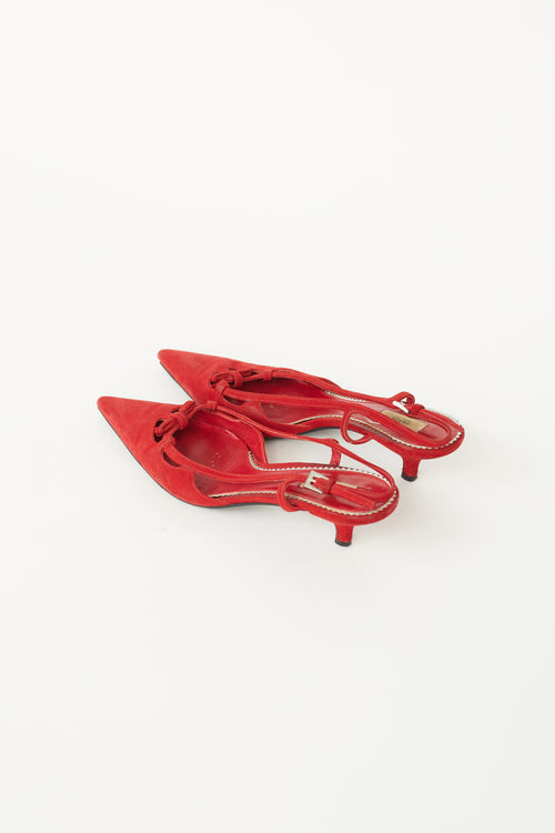 Prada Red Suede Slingback Low Heel