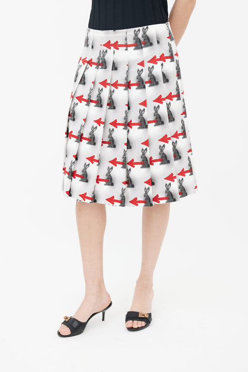 Prada Resort 2016 White Pop Art Print Pleated Skirt