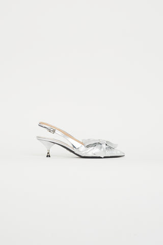 Prada Silver Metallic Knotted Slingback Heel