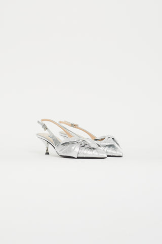 Prada Silver Metallic Knotted Slingback Heel