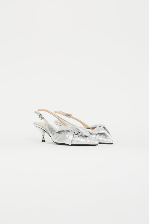 Prada Silver Metallic Knotted Slingback Heel