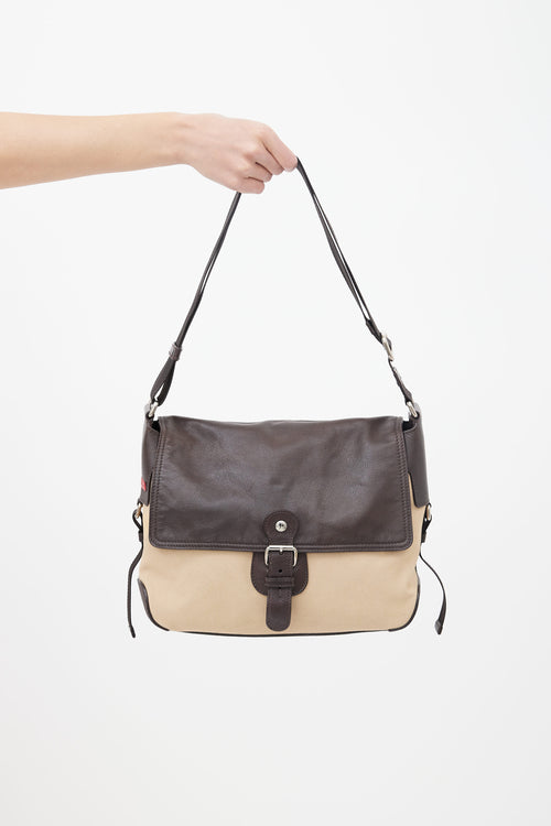 Prada Sport Beige 
Brown Canvas Shoulder Bag