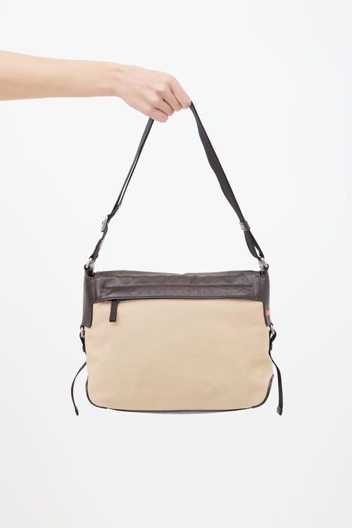 Prada Sport Beige 
Brown Canvas Shoulder Bag