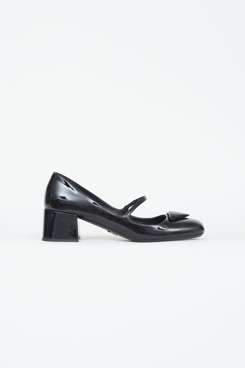 Prada Black Patent Leather Triangle Logo Mary Jane Pump