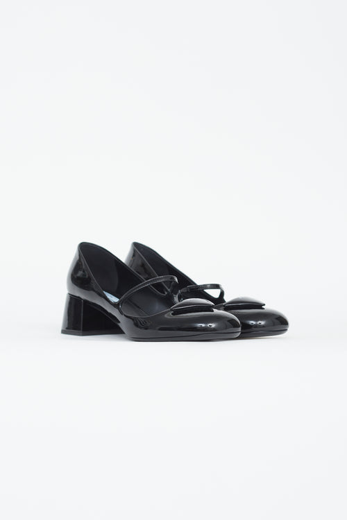 Prada Black Patent Leather Triangle Logo Mary Jane Pump