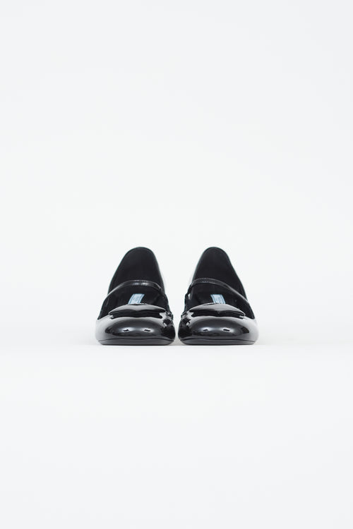 Prada Black Patent Leather Triangle Logo Mary Jane Pump