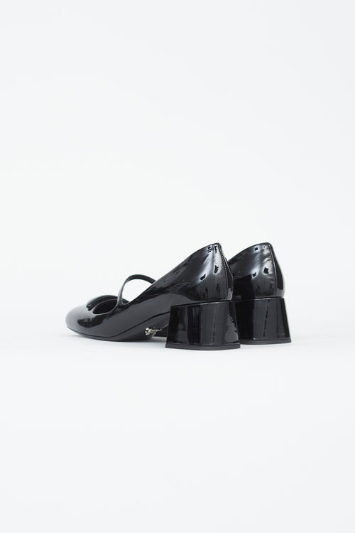 Prada Black Patent Leather Triangle Logo Mary Jane Pump