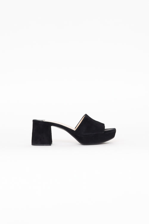 Prada Black Suede Block Heel Mule