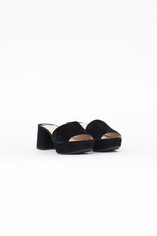 Prada Black Suede Block Heel Mule