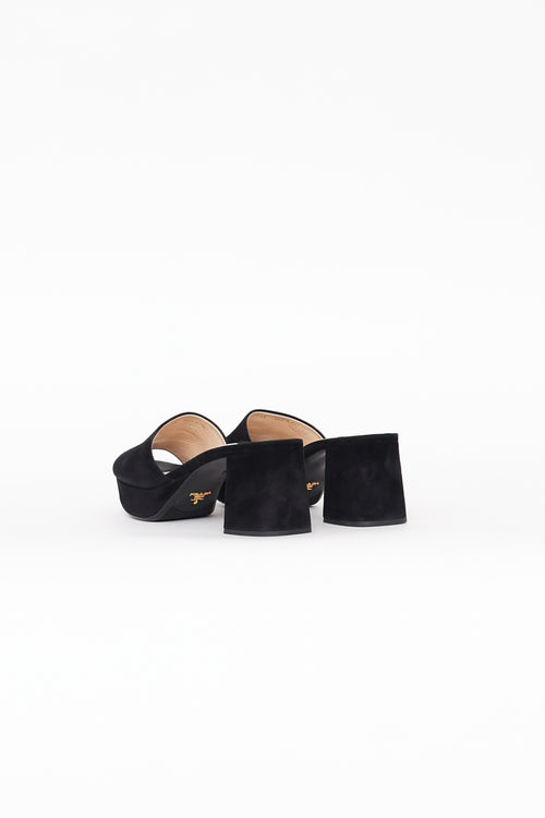 Prada Black Suede Block Heel Mule