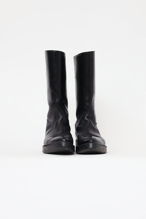 Prada Black Leather Riding Boot