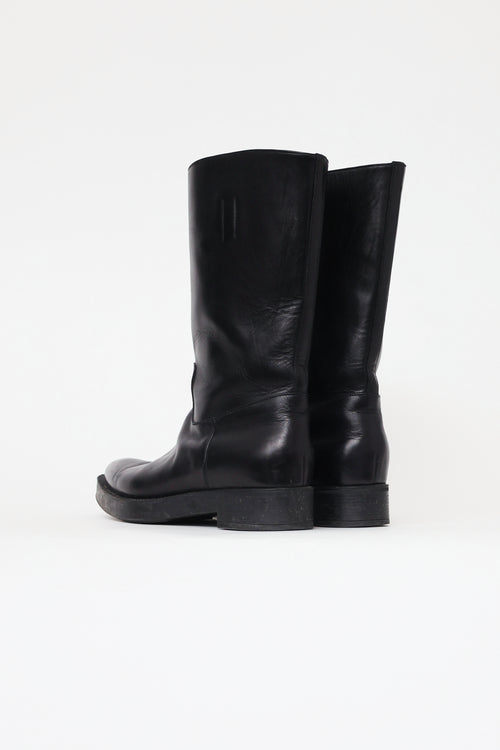 Prada Black Leather Riding Boot