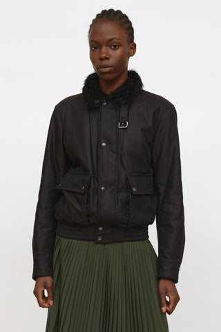 Prada Black Nylon Fur Trim Jacket