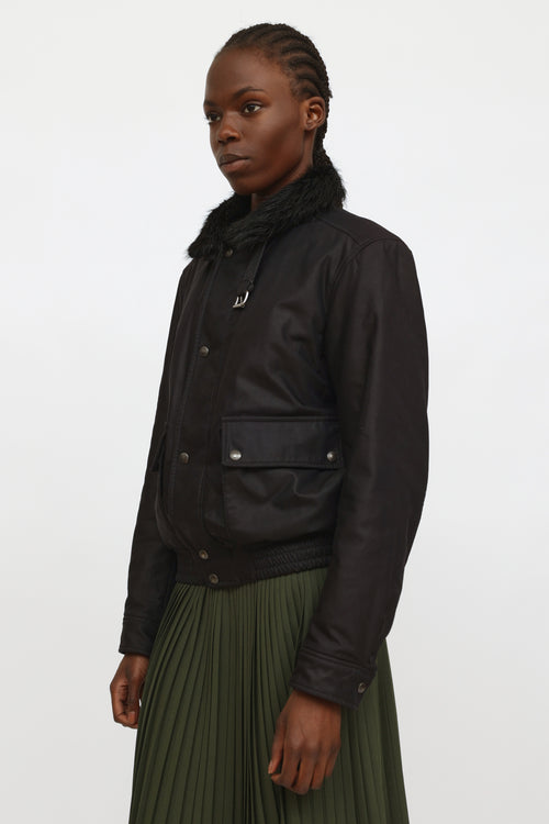 Prada Black Nylon Fur Trim Jacket