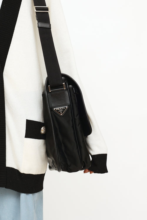 Prada Black Tessuto 
Saffiano Messenger Bag