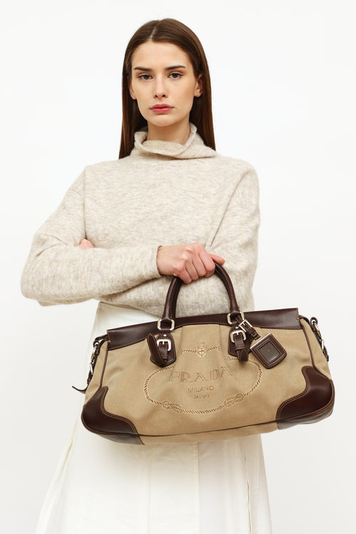 Prada Beige 
Brown Canapas Logo Satchel