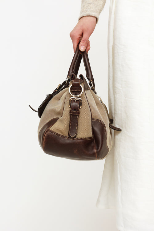 Prada Beige 
Brown Canapas Logo Satchel