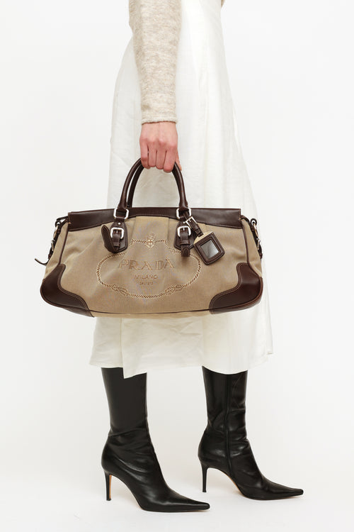 Prada Beige 
Brown Canapas Logo Satchel