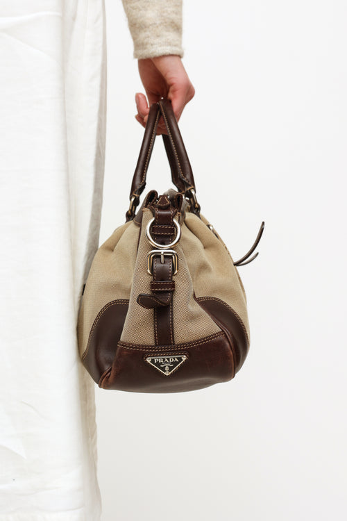 Prada Beige 
Brown Canapas Logo Satchel