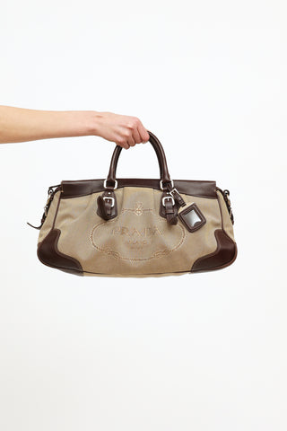 Prada Beige 
Brown Canapas Logo Satchel