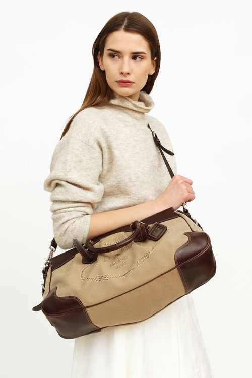 Prada Beige 
Brown Canapas Logo Satchel