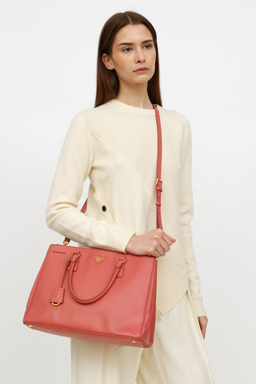 Prada Pink Saffiano Leather Double Zip Galleria Bag