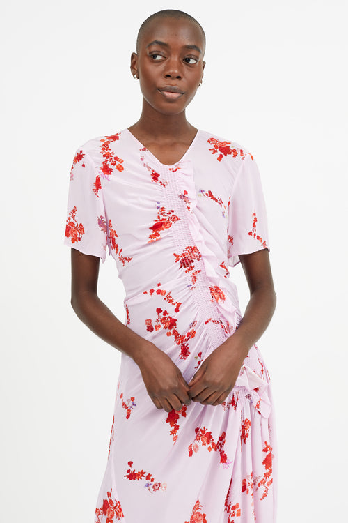 Preen Line Pink 
Red Smock Ruffled  Dress