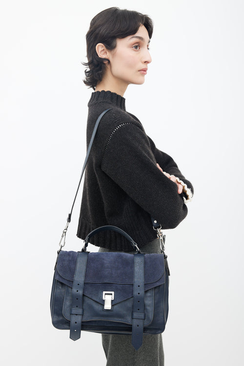 Proenza Schouler Navy Suede 
Leather PS1 Shoulder Bag