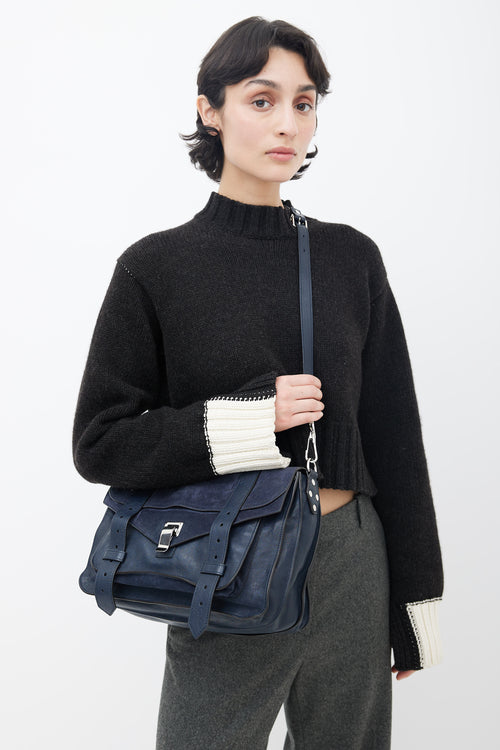 Proenza Schouler Navy Suede 
Leather PS1 Shoulder Bag