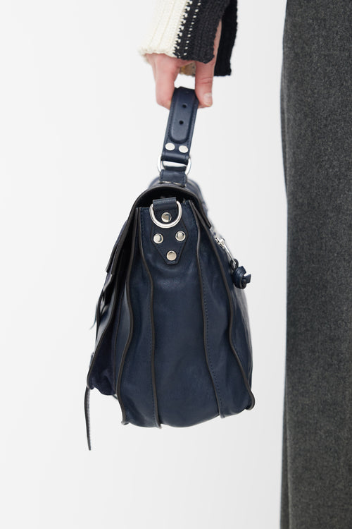 Proenza Schouler Navy Suede 
Leather PS1 Shoulder Bag