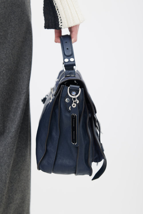 Proenza Schouler Navy Suede 
Leather PS1 Shoulder Bag